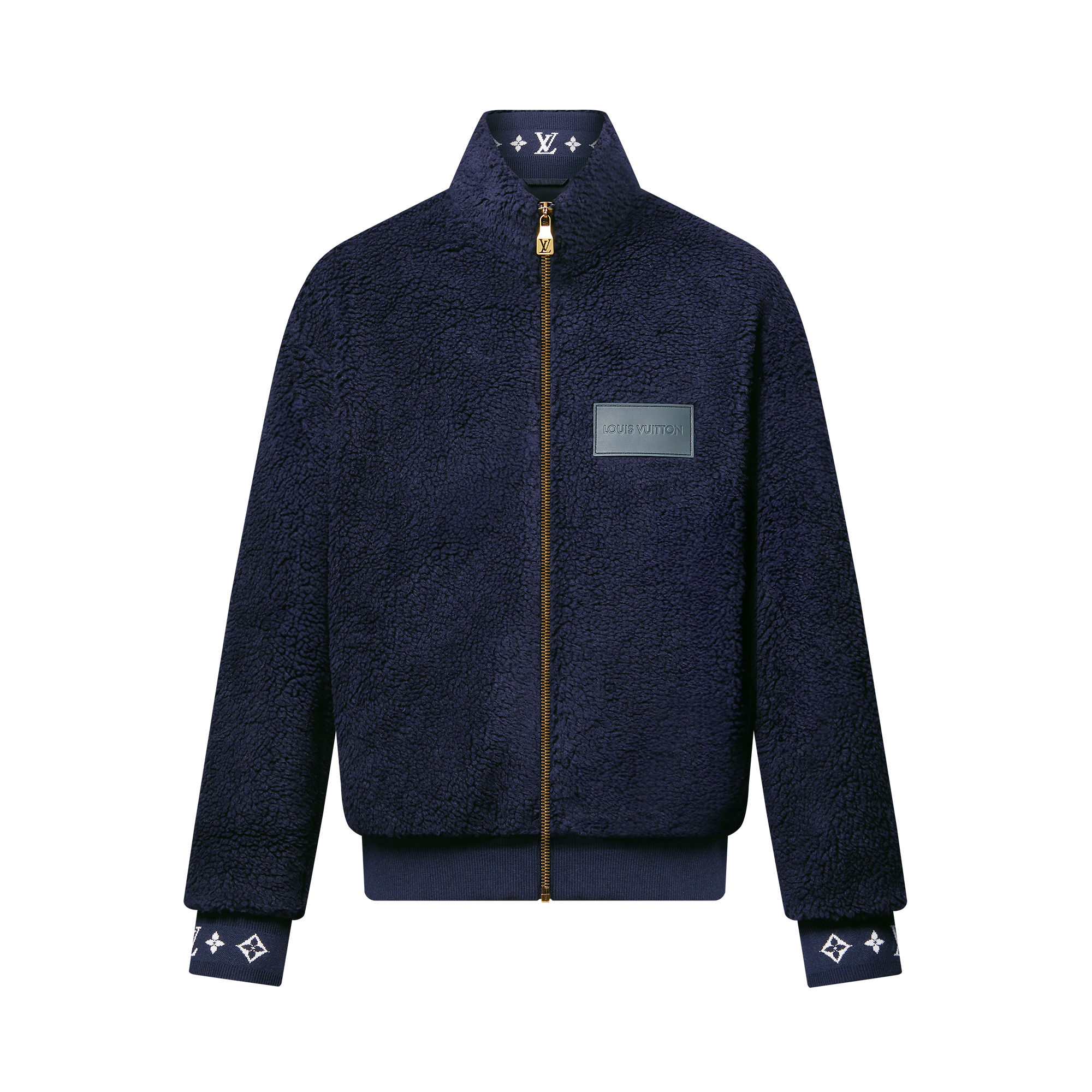 Shop LOUIS VUITTON Leather Patch Fleece Blouson at Beverly